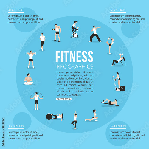 Training people icons set for sport and fitness infographics