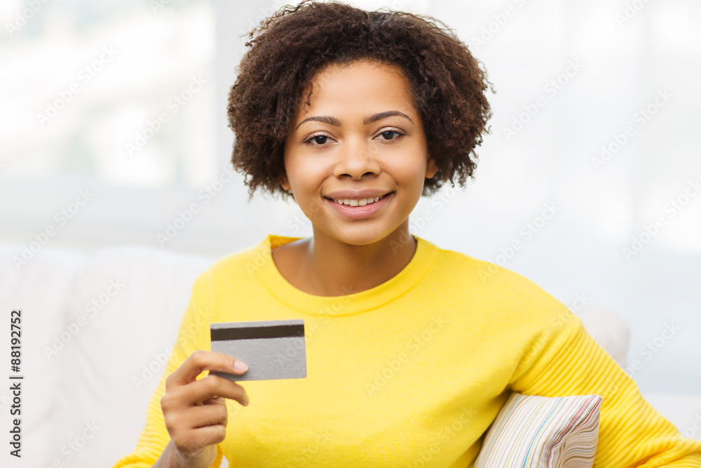happy african woman with credit or debit card happy african woman with credit or debit card