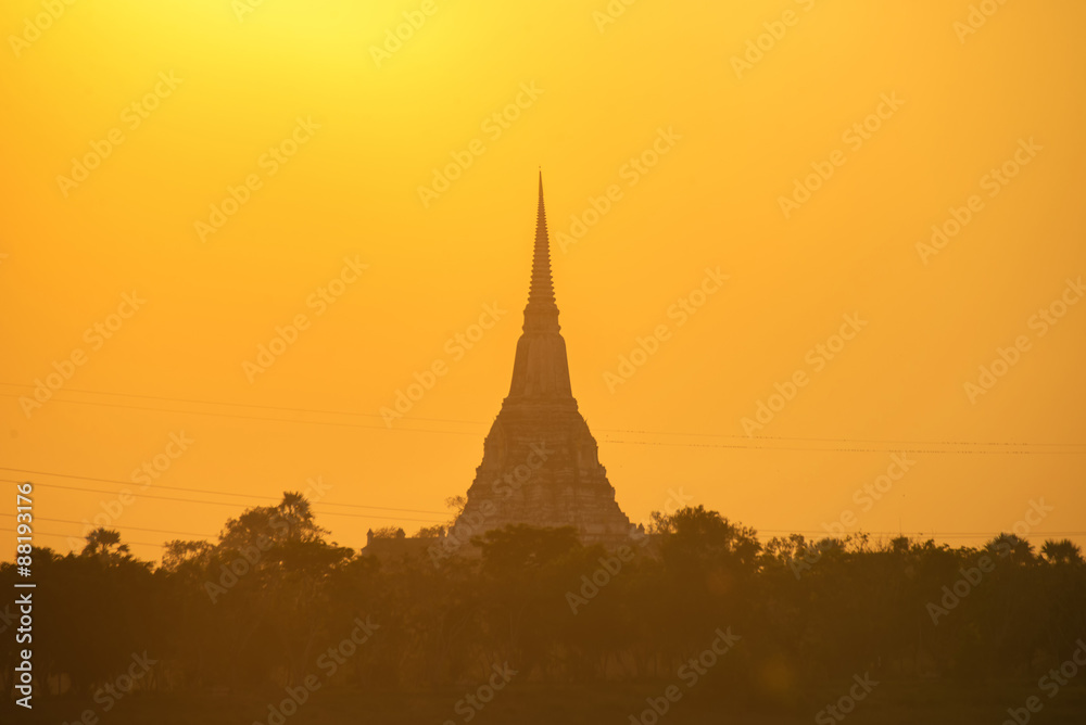 Sunset scene of white pagoda