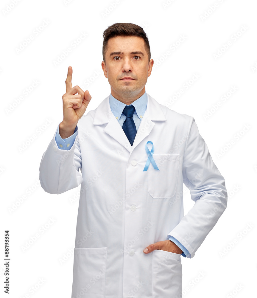 male doctor with prostate cancer awareness ribbon male doctor with prostate cancer awareness ribbon
