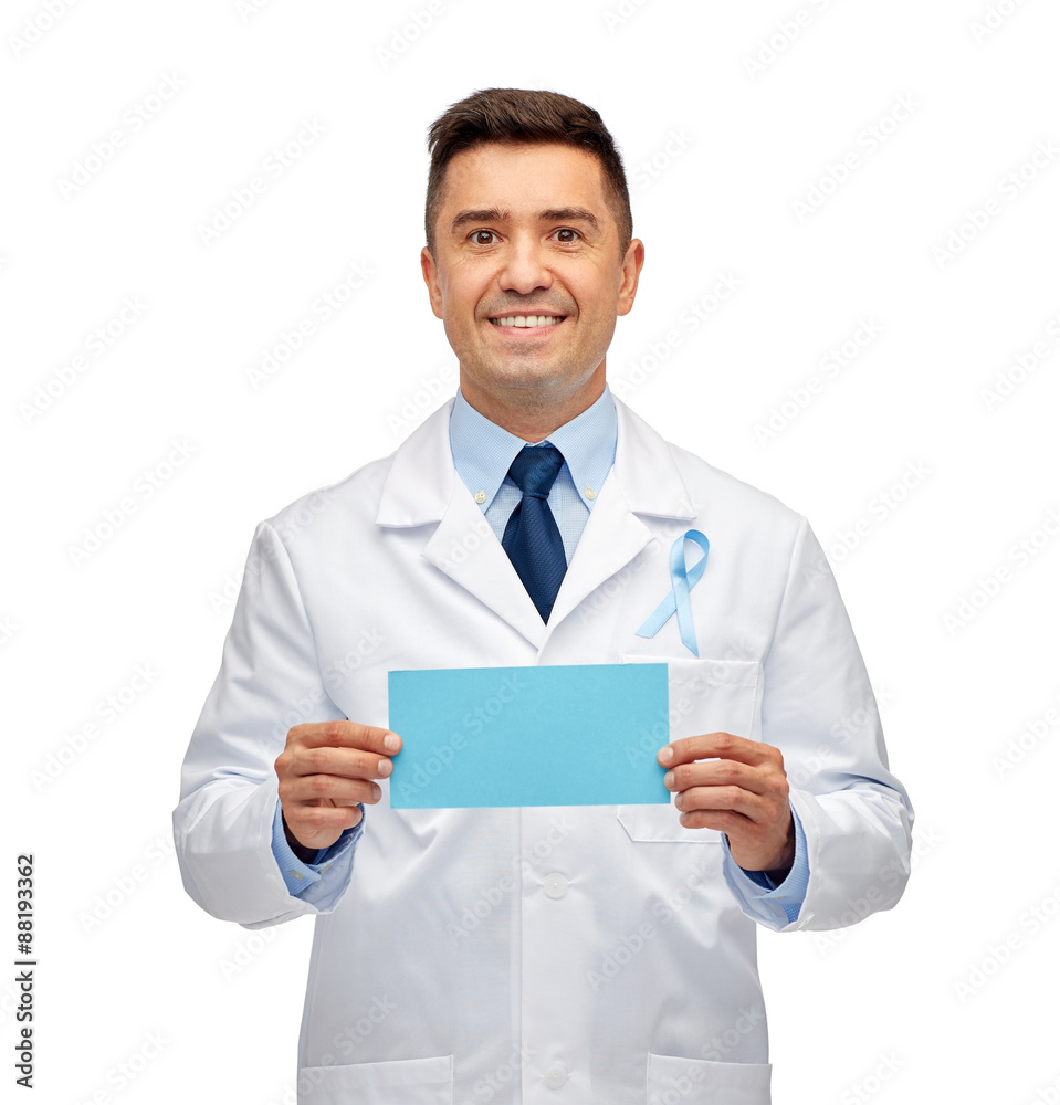 happy doctor with prostate cancer awareness ribbon happy doctor with prostate cancer awareness ribbon