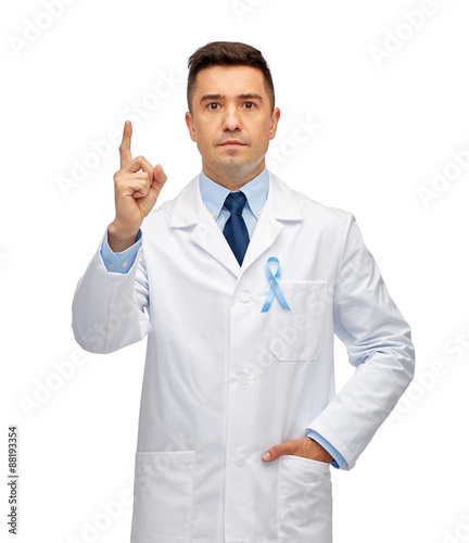 male doctor with prostate cancer awareness ribbon