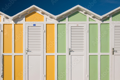 Fototapeta Naklejka Na Ścianę i Meble -  Colorful beach cabin at Rimini beach, Italy