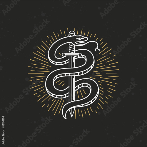 Vector linear monochrome tattoo drawing