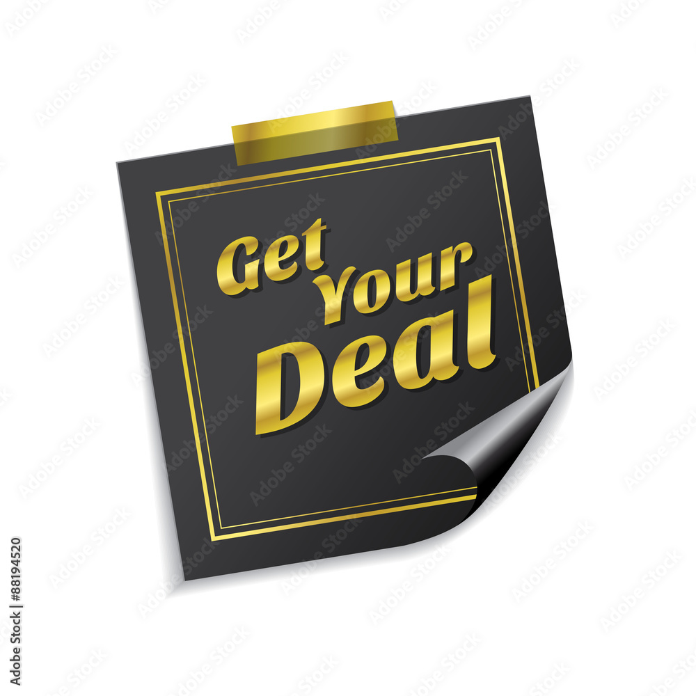 Get Your Deal Golden Sticky Notes Vector Icon Design