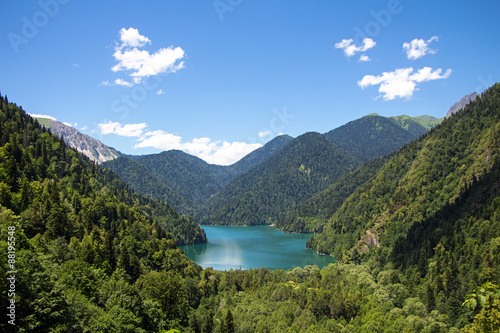 Image of lake in mountains, landscape photo