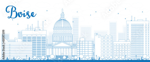 Outline Boise Skyline with Blue Building