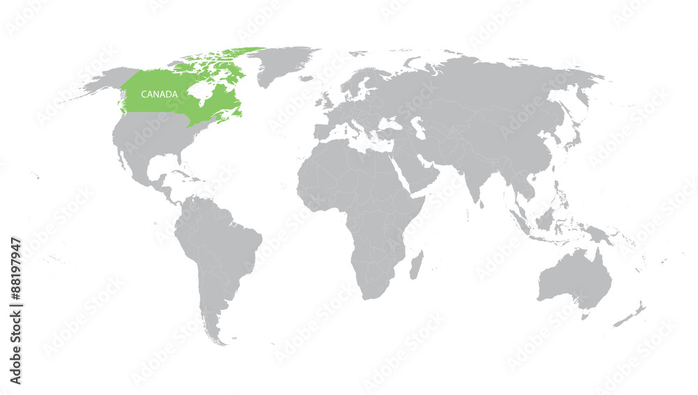 Naklejka premium mapa świata ze wskazaniem Kanady