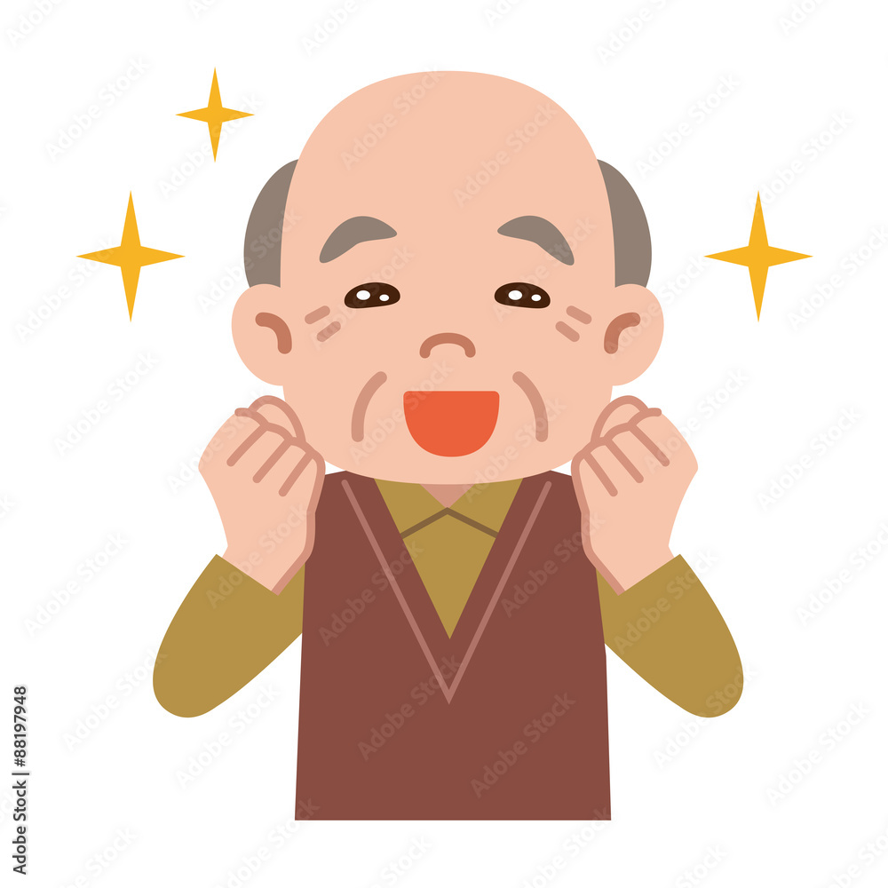 目を輝かせて喜ぶシニア男性 目を輝かせて喜ぶシニア男性