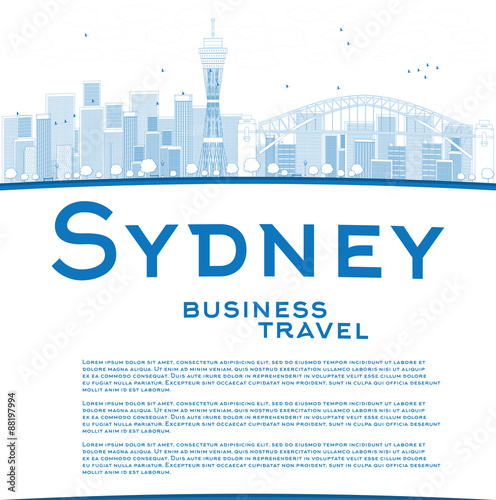 Outline Sydney City skyline with skyscrapers and copy space
