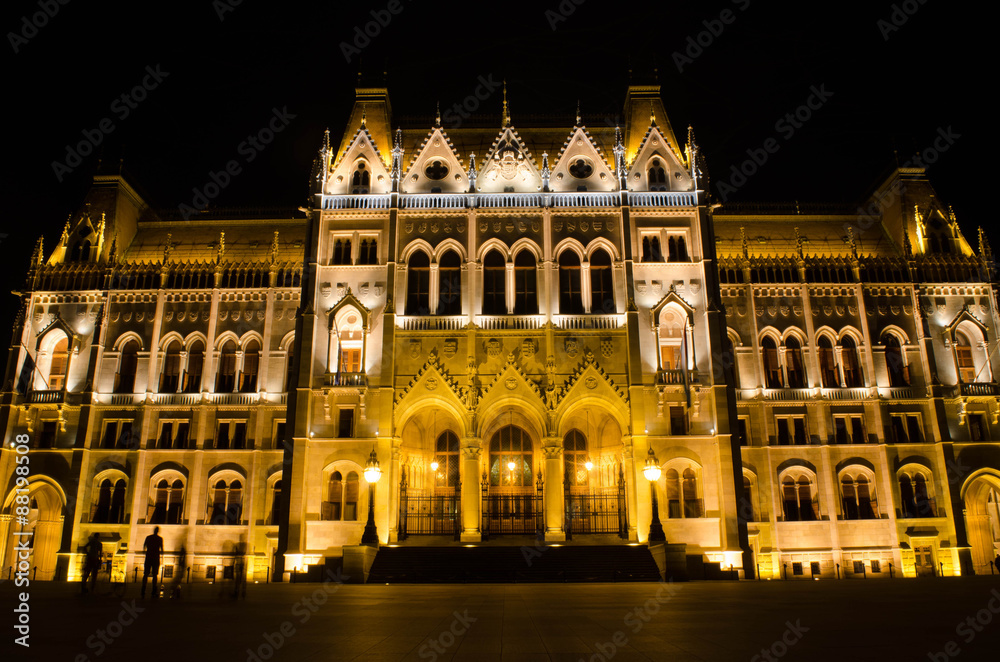 The Hungarian Parliament Building with bright and beautiful illu