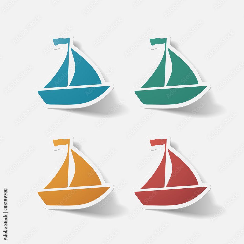 Paper clipped sticker: sailing ship