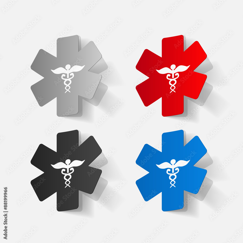 Paper clipped sticker: symbol medical care Paper clipped sticker: symbol medical care