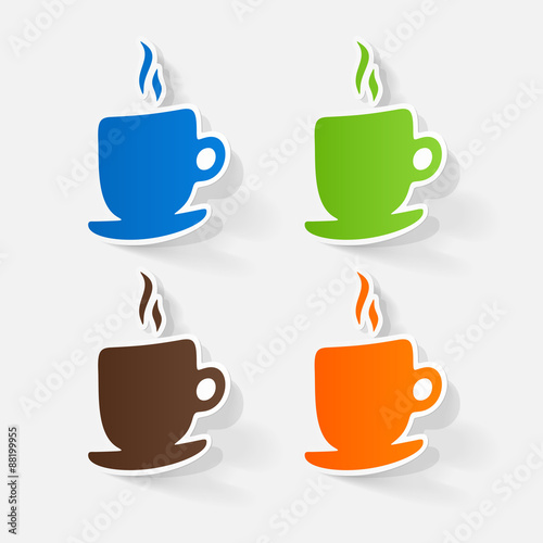 Paper clipped sticker  Coffee Cup Isolated