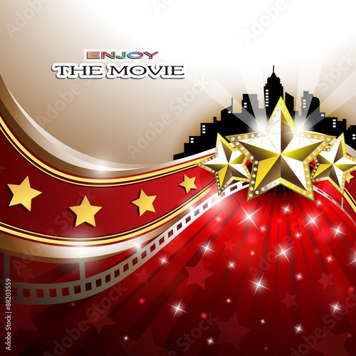 Abstract Background with Golden Stars and Cityscape