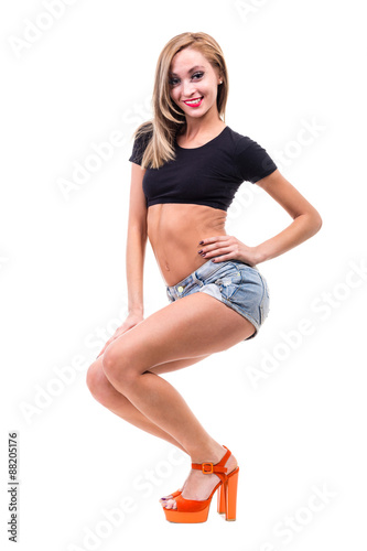 portrait of sexy young blond woman isolated on white