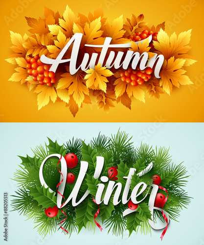 Auyumn and Winter Typographic Banner. Vector illustration photo