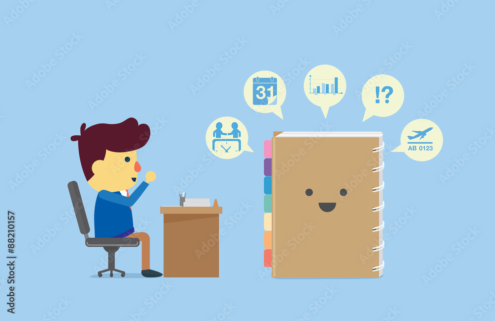 Organizer remind all to businessman in work time about schedule and everything he note.