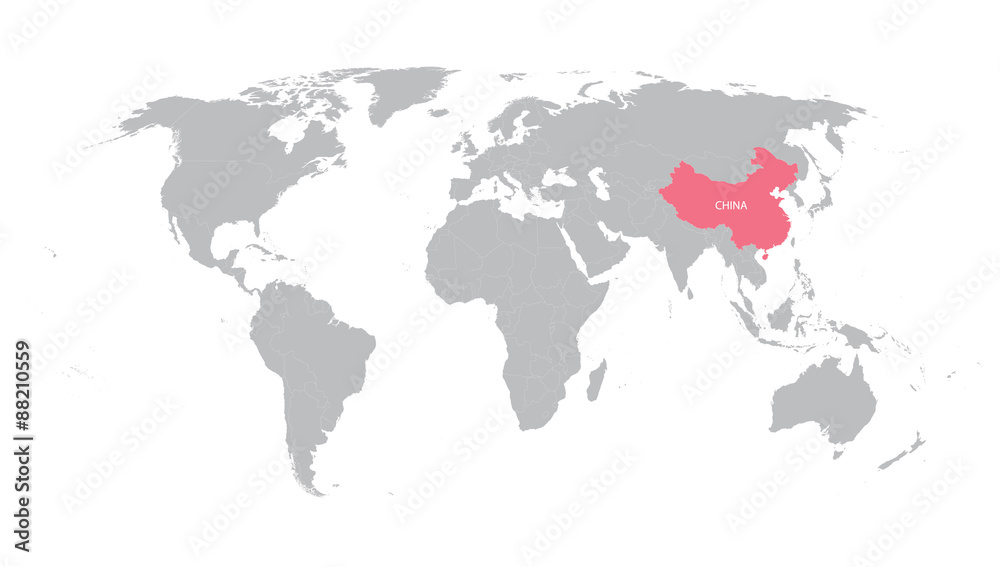 world map with indication of China