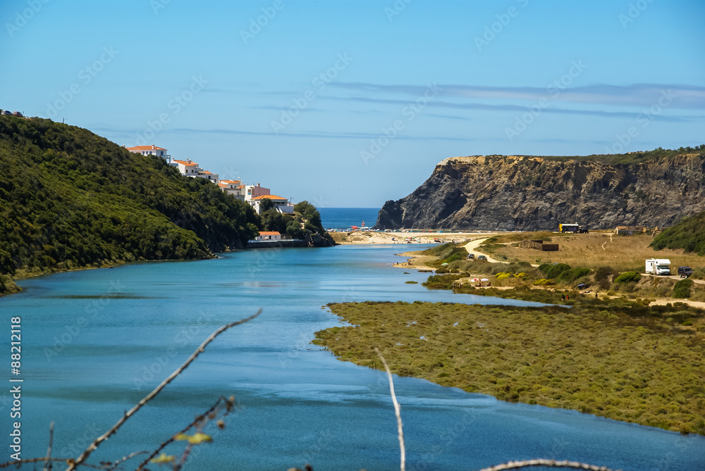 Ταπετσαρία Landscape with river Mira at Vila nova de Milfontes, Portugal