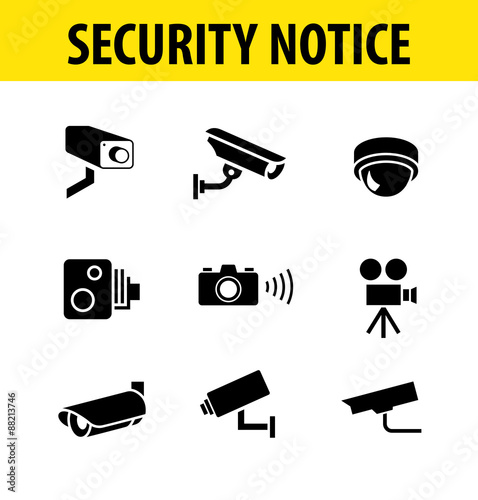 Set of security camera pictograms isolated on white background.