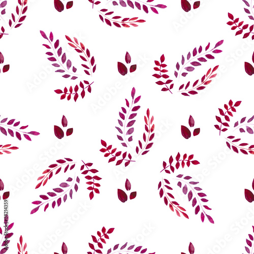 Seamless pattern with watercolor red leaves