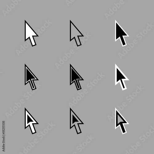 Free Download Set of modern arrow cursors / mouse pointers, isolated on light gray background. Different colors and contours. Vector Illustration. - GFXLoad
