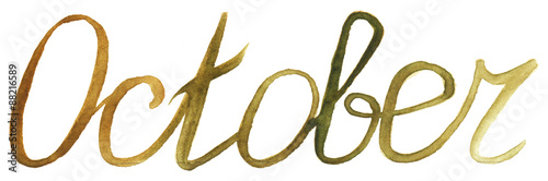 Wallpaper Mural Watercolor ink october month green brown lettering typographic word phrase letter isolated Torontodigital.ca