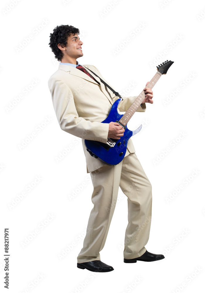 Businessman playing guitar