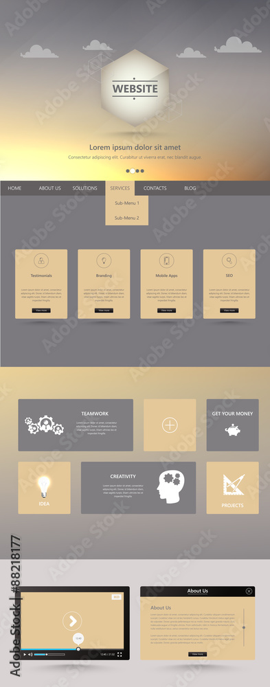 One Page Website Template Vector, with Header Design One Page Website Template Vector, with Header Design