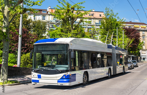 Trolleybus on a street of Lausanne - Switzerland