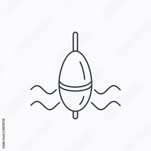 Fishing float icon. Bobber in waves sign.