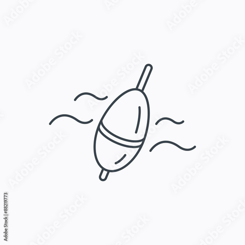 Fishing float icon. Bobber in waves sign.