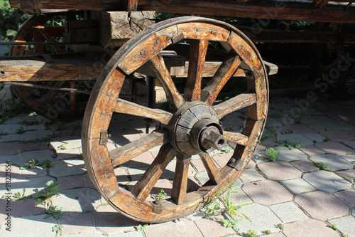 Close up on an old Wagon Wheel.