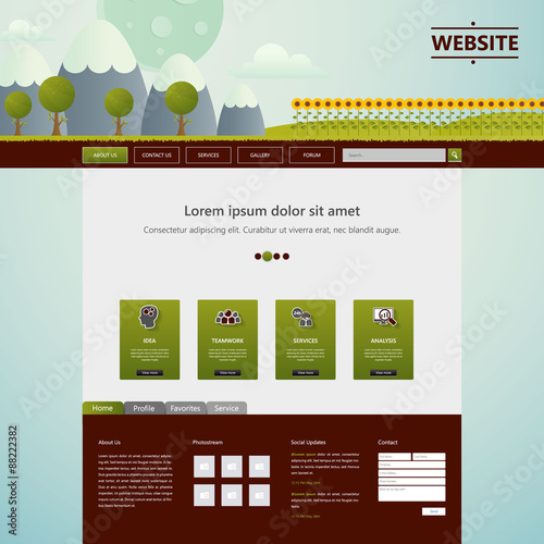 Modern Eco website template with flat eco landscape illustration  photo