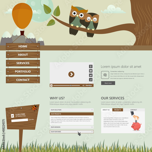 Flat Creative Website Templates, with cute owls illustration,