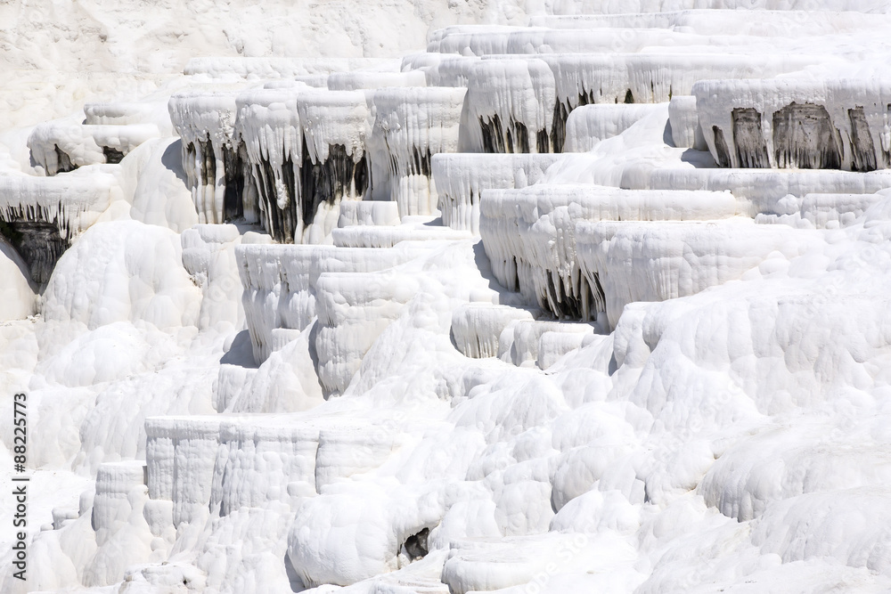 Pamukkale white mountain in Turkey in the middle of the summer