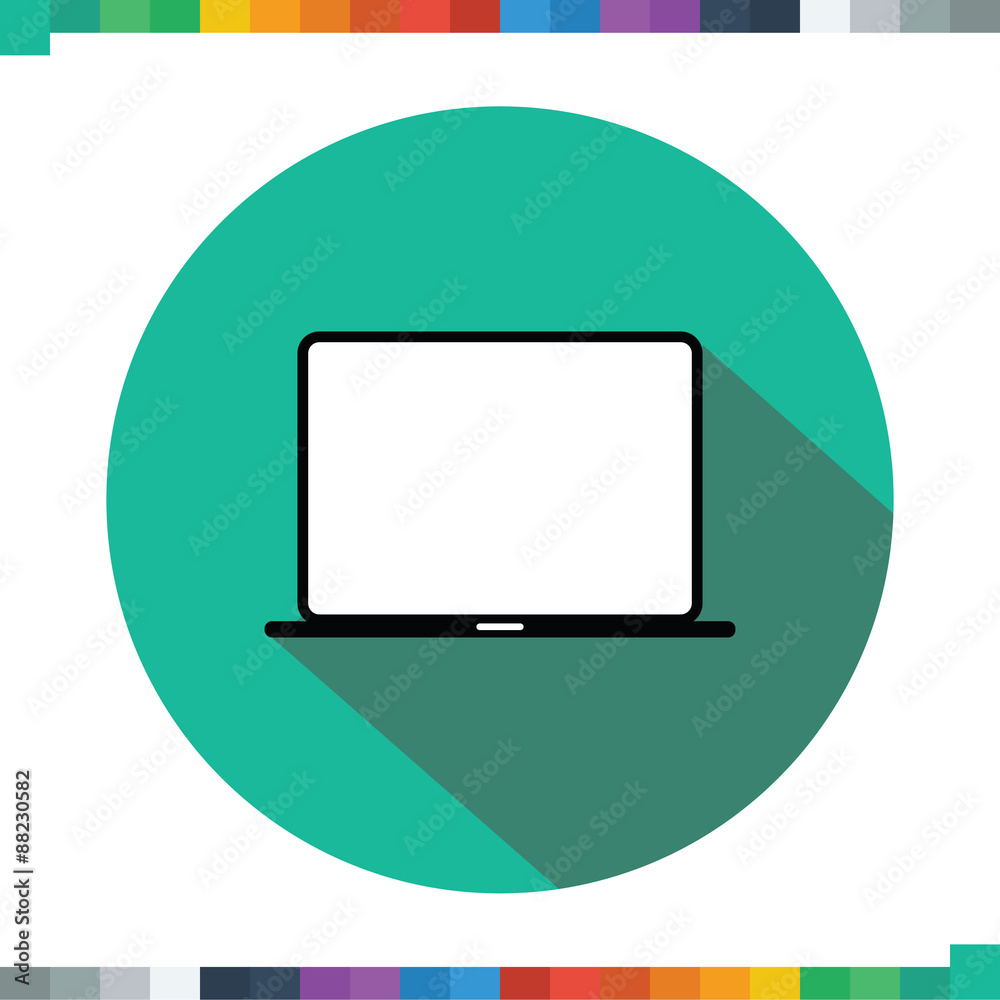 Flat laptop icon in a circle with a long shadow. Flat laptop icon in a circle with a long shadow.