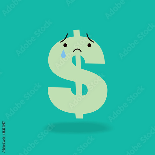 Crying dollar sign cartoon character economics money concept illustration
