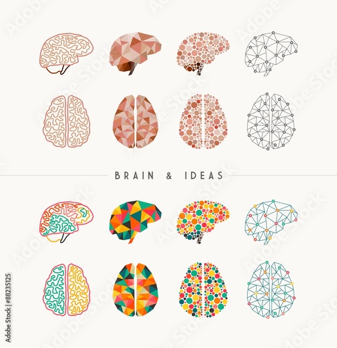 Brain and ideas icon set illustration