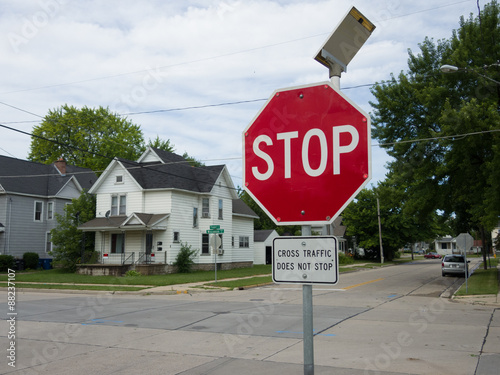 Flashing, solar-powered trafic Stop Sign photo