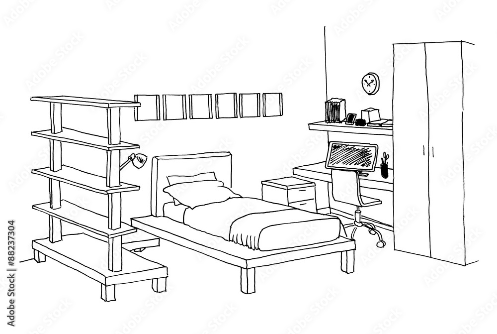 Fototapeta premium Children's, kids room graphical sketch of an interior, liner