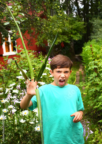 handsome boy  show freddi krueger with onion stem photo