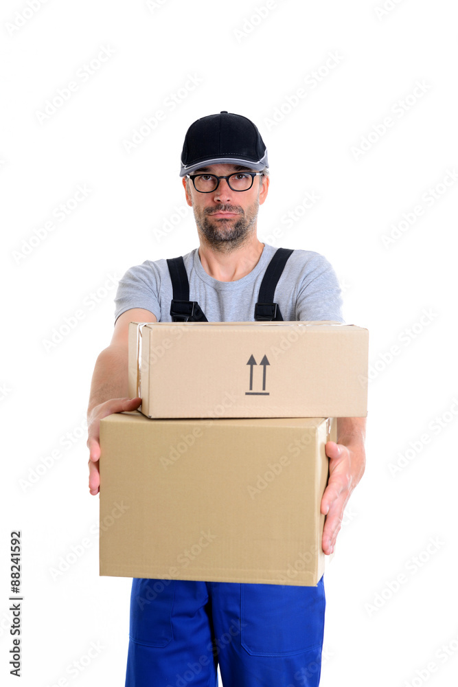 overstrained postman with parcels overstrained postman with parcels