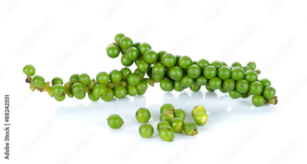 Green peppercorns isolated on the white background Green peppercorns isolated on the white background