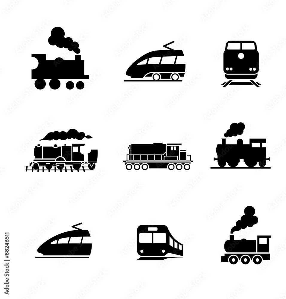 Bilder mit Rahmen Satz moderner und alter Zug. Vektor-Piktogramm -  Nikkel-Art.de