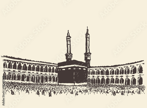Holy Kaaba Mecca Saudi Arabia muslim sketch