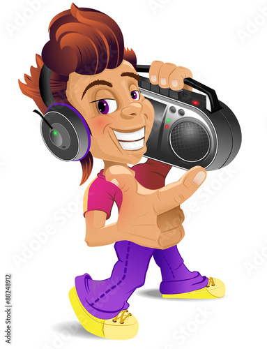 A cartoon boy with a boombox.