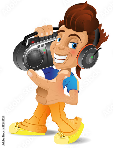 A cartoon boy with boombox.