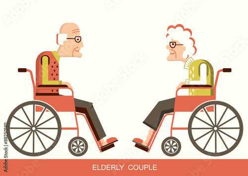 Elderly people.Pensioners in a wheelchairs